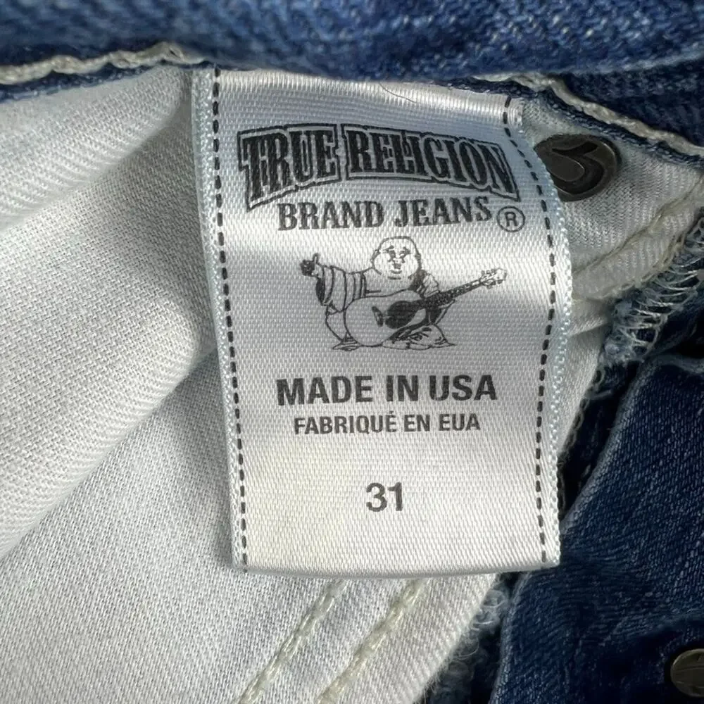 True Religion Jeans Men's Size 31 Geno Super T Straight Ombre Frayed Button Fly